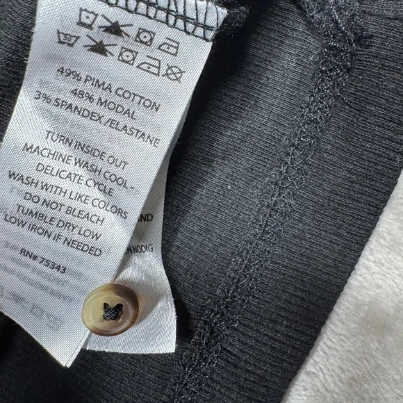 Joie Pima Cotton Blend Black Ribbed Henley Stretchy Short Sleeve Top Size M - Picture 10 of 12